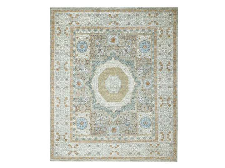 8'2" x 10'1" New Hand Knotted Green Wool Rectangle Oriental Rug - MOA10276430