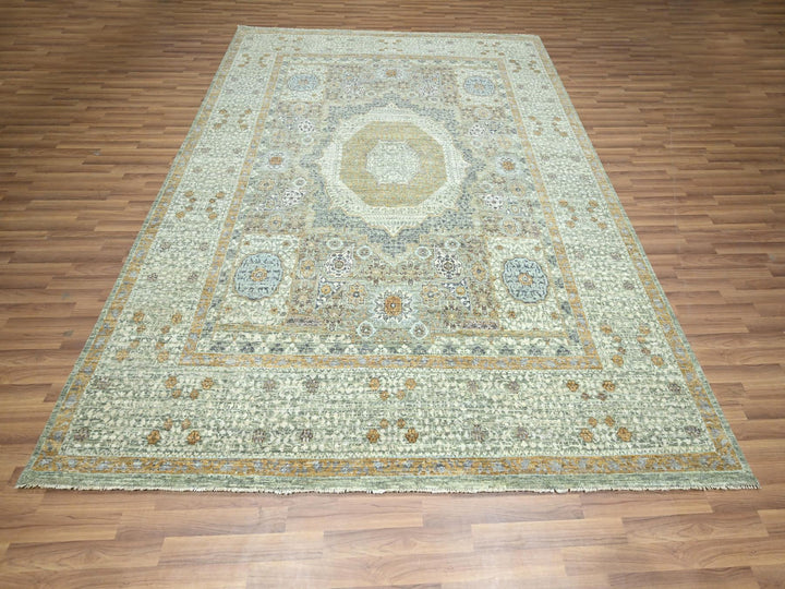 8'2" x 10'1" New Hand Knotted Green Wool Rectangle Oriental Rug - MOA10276430