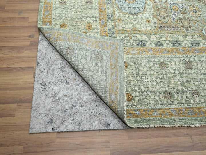8'2" x 10'1" New Hand Knotted Green Wool Rectangle Oriental Rug - MOA10276430
