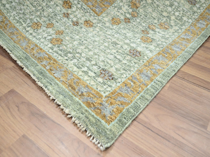 8'2" x 10'1" New Hand Knotted Green Wool Rectangle Oriental Rug - MOA10276430