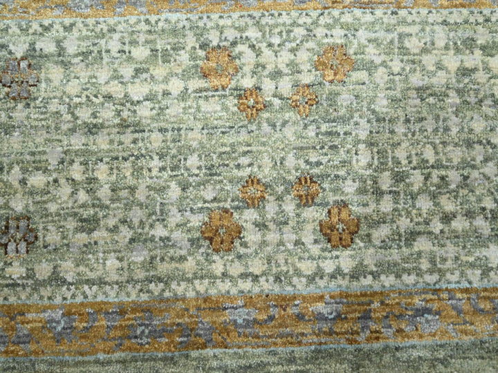 8'2" x 10'1" New Hand Knotted Green Wool Rectangle Oriental Rug - MOA10276430
