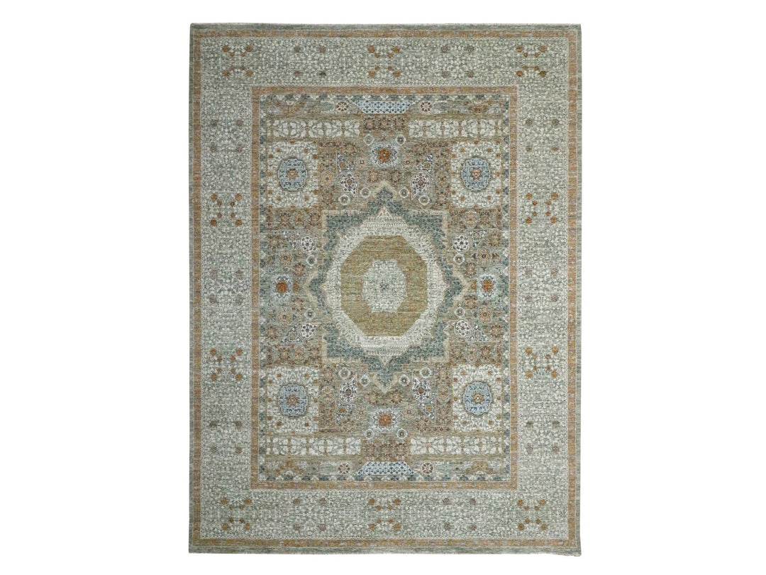 8'11" x 12'1" New Hand Knotted Green Wool Rectangle Oriental Rug - MOA10276432