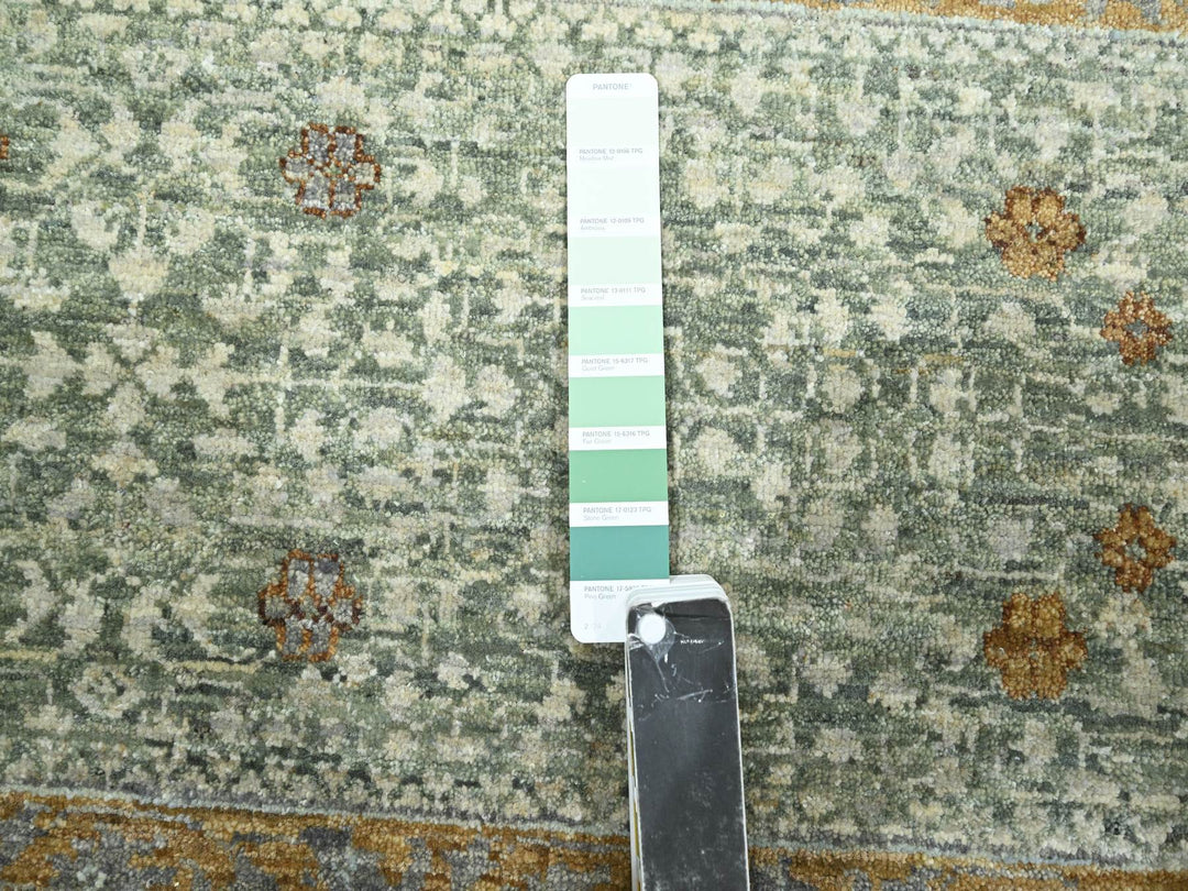 8'11" x 12'1" New Hand Knotted Green Wool Rectangle Oriental Rug - MOA10276432