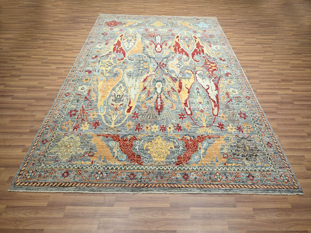 7'11" x 10'0" New Hand Knotted Grey Wool Rectangle Oriental Rug - MOA10276433