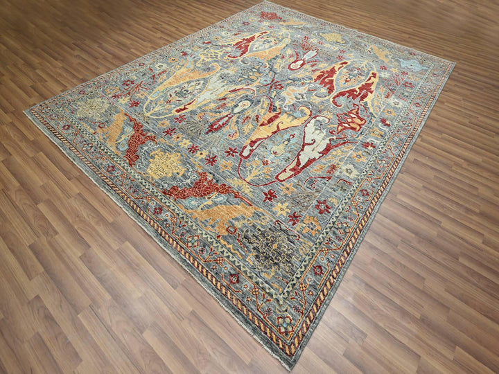 7'11" x 10'0" New Hand Knotted Grey Wool Rectangle Oriental Rug - MOA10276433