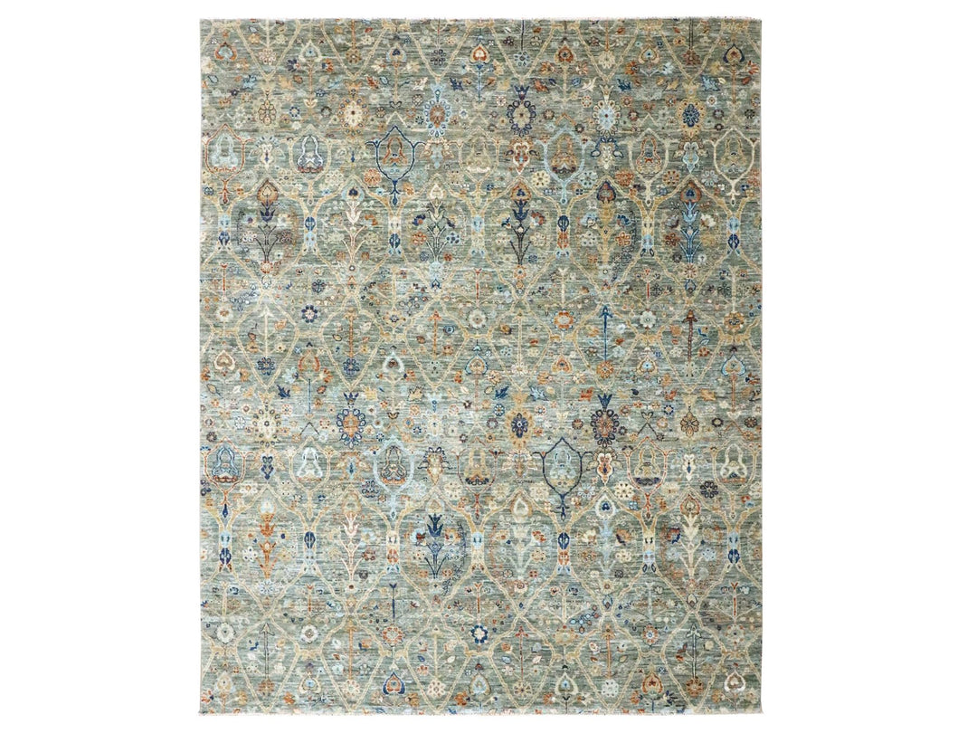 8'0" x 9'10" New Hand Knotted Grey Wool Rectangle Oriental Rug - MOA10276434