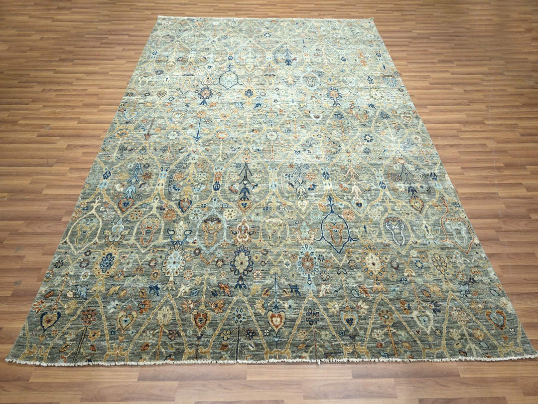 8'0" x 9'10" New Hand Knotted Grey Wool Rectangle Oriental Rug - MOA10276434