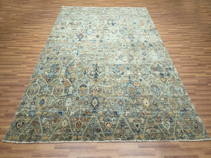 8'0" x 9'10" New Hand Knotted Grey Wool Rectangle Oriental Rug - MOA10276434