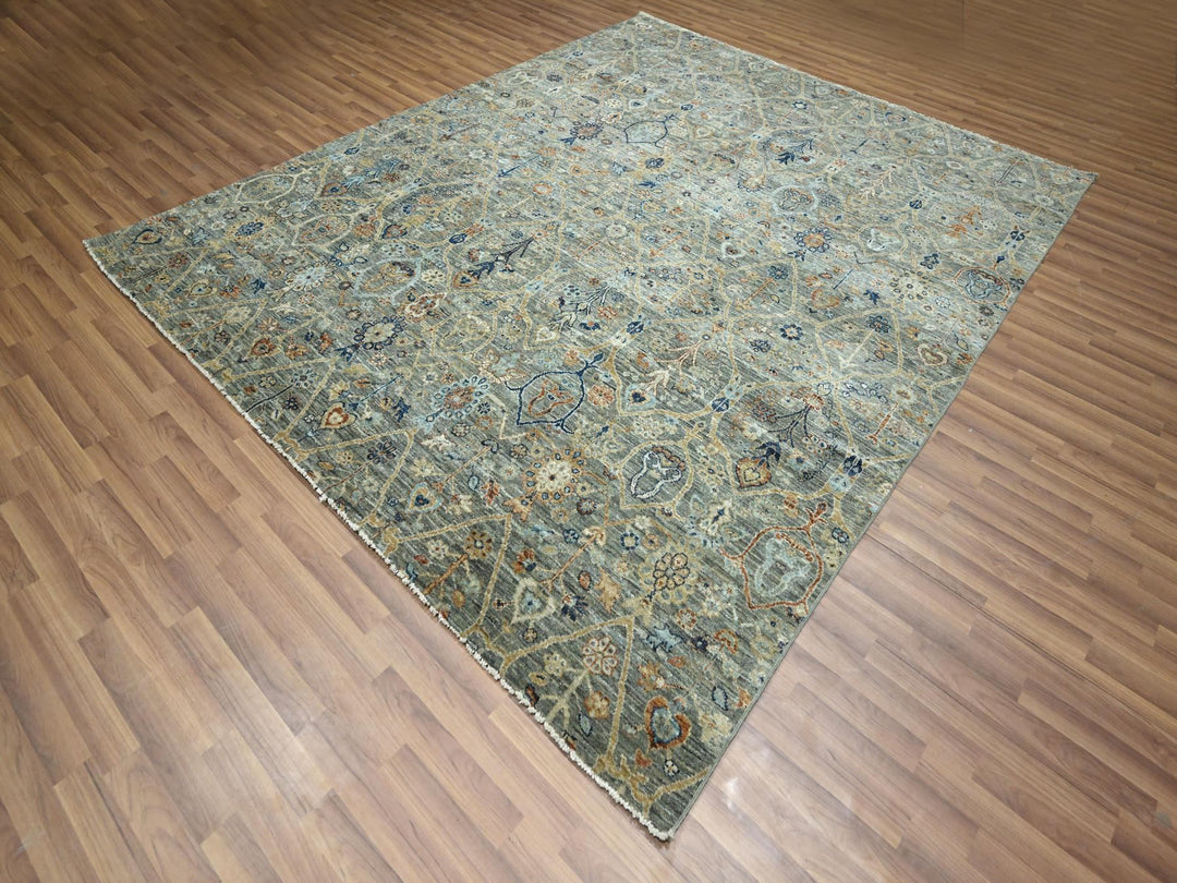 8'0" x 9'10" New Hand Knotted Grey Wool Rectangle Oriental Rug - MOA10276434