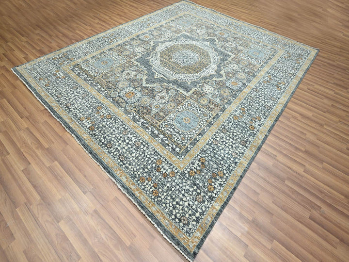 8'3" x 10'1" New Hand Knotted Green Wool Rectangle Oriental Rug - MOA10276435