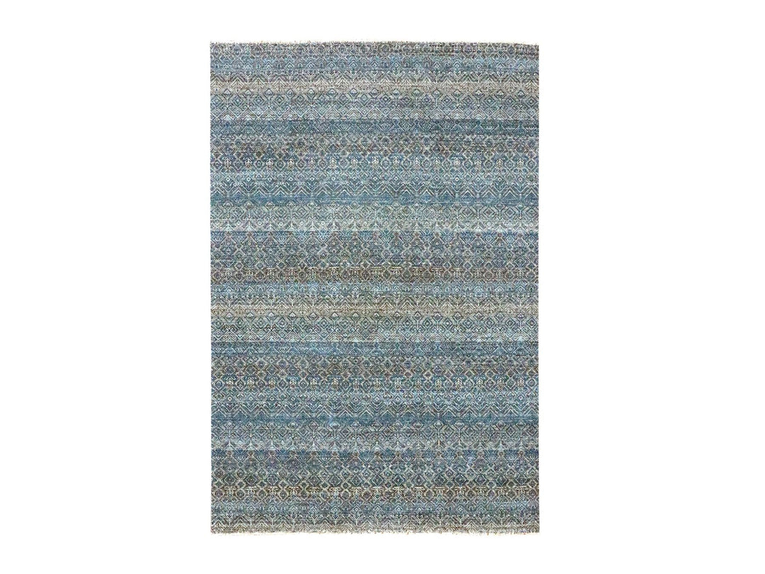 6'0" x 9'0" New Hand Knotted Blue Wool Rectangle Oriental Rug - MOA10276436