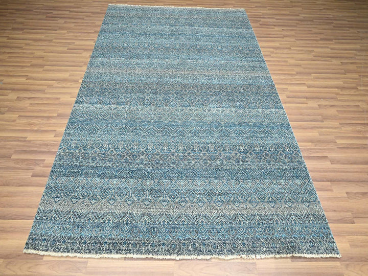 6'0" x 9'0" New Hand Knotted Blue Wool Rectangle Oriental Rug - MOA10276436