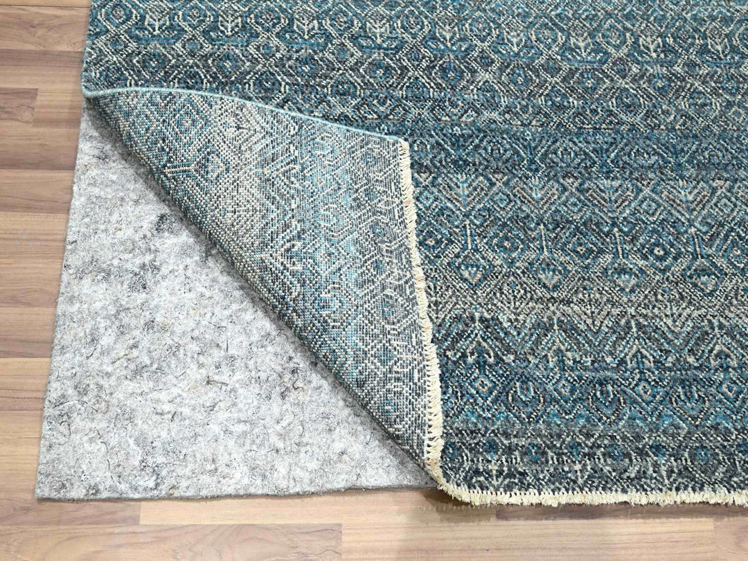 6'0" x 9'0" New Hand Knotted Blue Wool Rectangle Oriental Rug - MOA10276436