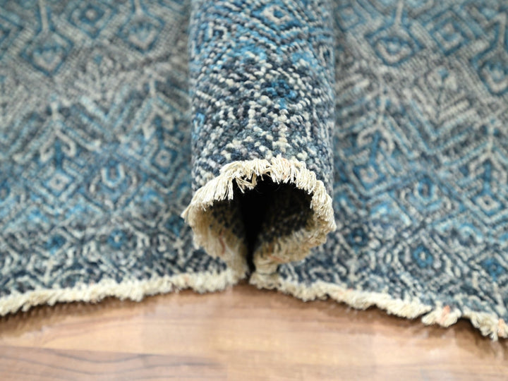 6'0" x 9'0" New Hand Knotted Blue Wool Rectangle Oriental Rug - MOA10276436