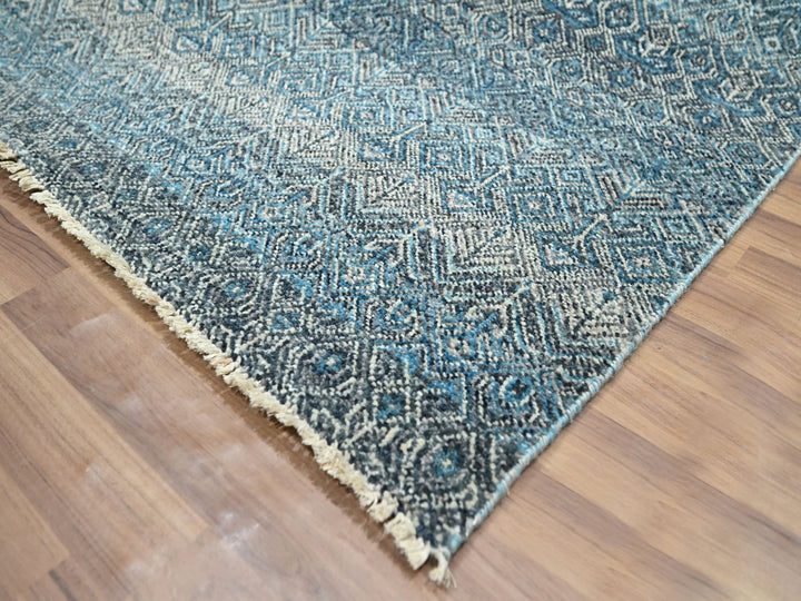 6'0" x 9'0" New Hand Knotted Blue Wool Rectangle Oriental Rug - MOA10276436