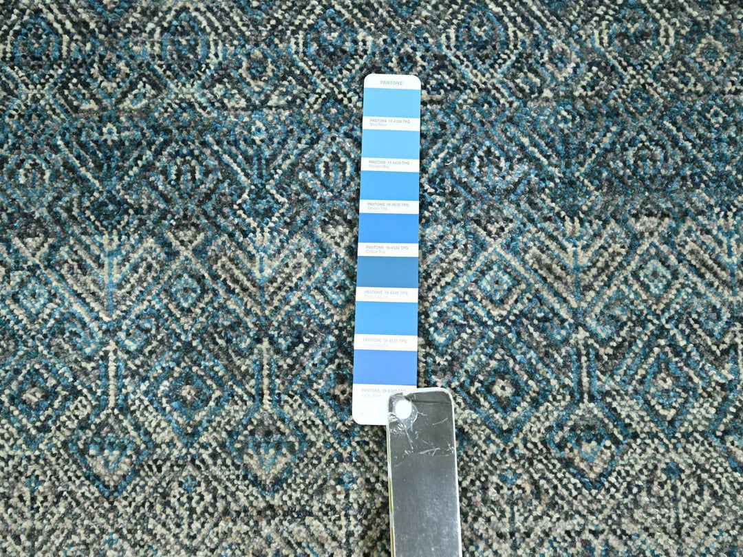 6'0" x 9'0" New Hand Knotted Blue Wool Rectangle Oriental Rug - MOA10276436