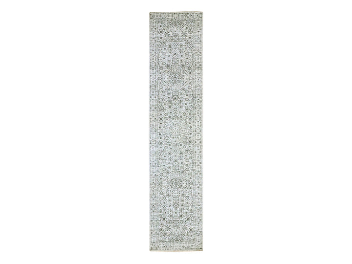 2'7" x 12'0" New Hand Knotted Ivory Wool Runner Oriental Rug - MOA10276437