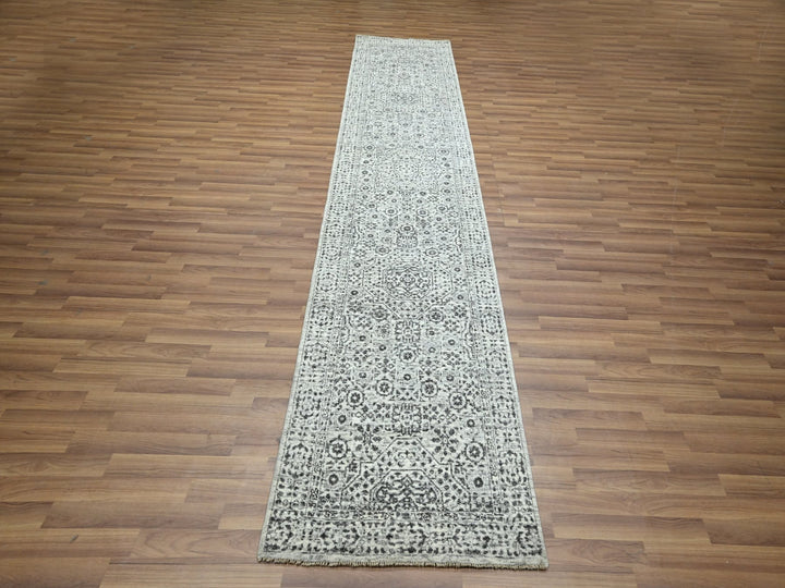 2'7" x 12'0" New Hand Knotted Ivory Wool Runner Oriental Rug - MOA10276437