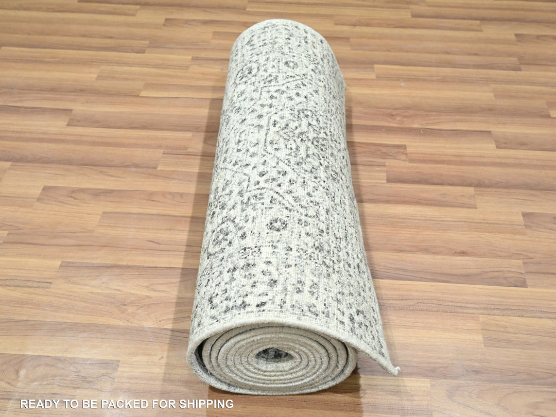 2'7" x 12'0" New Hand Knotted Ivory Wool Runner Oriental Rug - MOA10276437