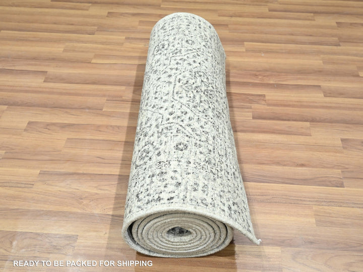2'7" x 12'0" New Hand Knotted Ivory Wool Runner Oriental Rug - MOA10276437