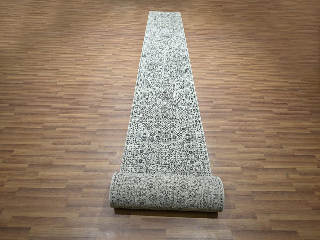 2'8" x 26'0" New Hand Knotted Ivory Wool Runner Oriental Rug - MOA10276438