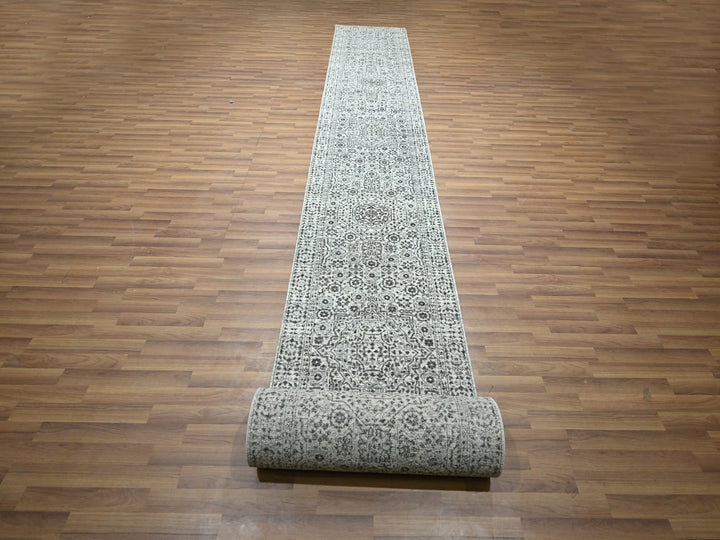 2'8" x 26'0" New Hand Knotted Ivory Wool Runner Oriental Rug - MOA10276438