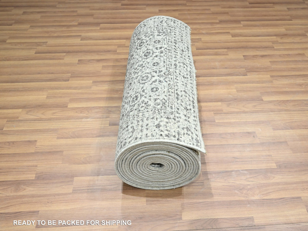 2'8" x 26'0" New Hand Knotted Ivory Wool Runner Oriental Rug - MOA10276438