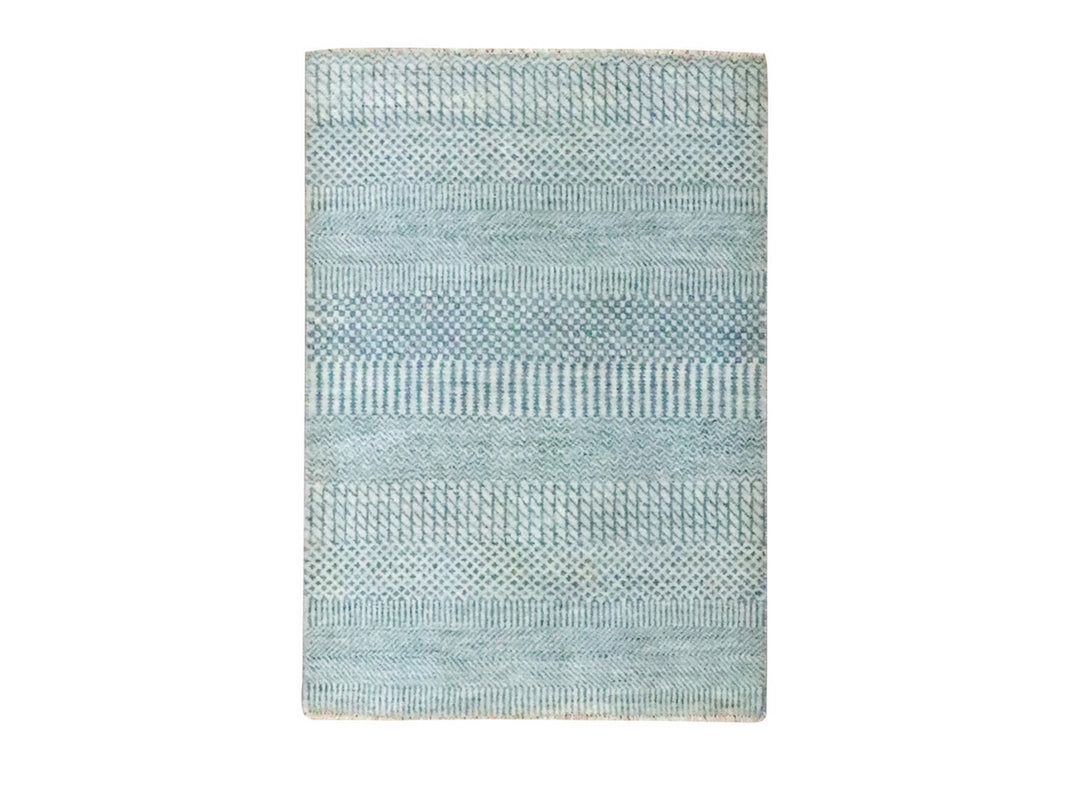 2'0" x 3'0" New Hand Knotted Blue Wool & Silk Rectangle Oriental Rug - MOA10276468