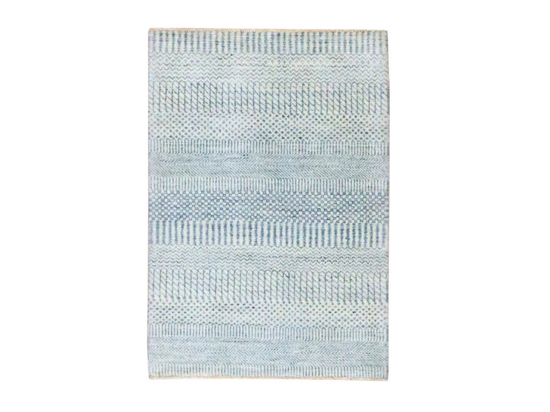 2'0" x 3'0" New Hand Knotted Blue Wool & Silk Rectangle Oriental Rug - MOA10276469