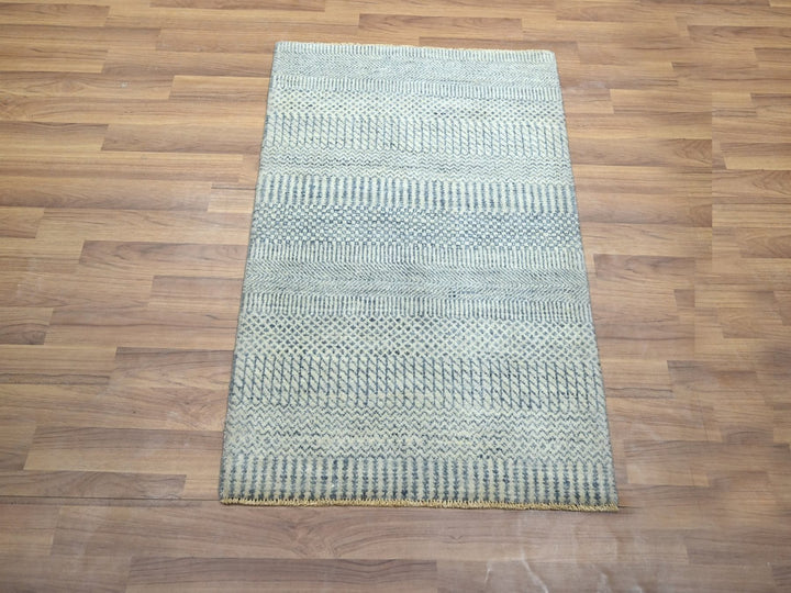 2'0" x 3'0" New Hand Knotted Blue Wool & Silk Rectangle Oriental Rug - MOA10276469