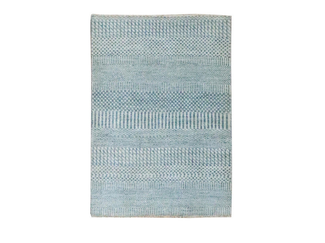 2'0" x 3'0" New Hand Knotted Blue Wool & Silk Rectangle Oriental Rug - MOA10276470