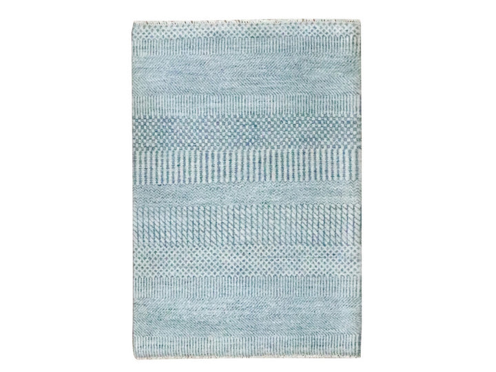 2'0" x 3'0" New Hand Knotted Blue Wool & Silk Rectangle Oriental Rug - MOA10276471