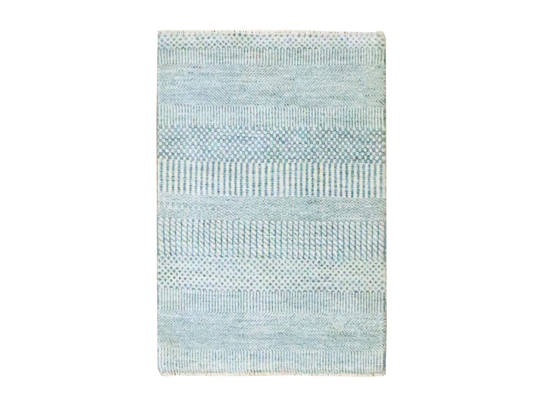 2'0" x 3'0" New Hand Knotted Blue Wool & Silk Rectangle Oriental Rug - MOA10276472