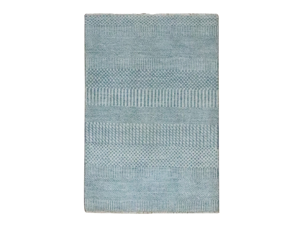 2'0" x 3'0" New Hand Knotted Blue Wool & Silk Rectangle Oriental Rug - MOA10276473