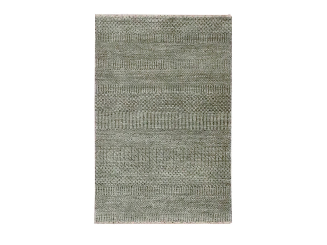 2'0" x 3'0" New Hand Knotted Grey Wool Rectangle Oriental Rug - MOA10276481