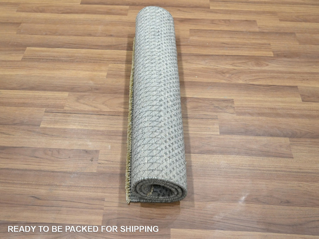 2'0" x 3'0" New Hand Knotted Grey Wool & Silk Rectangle Oriental Rug - MOA10276492
