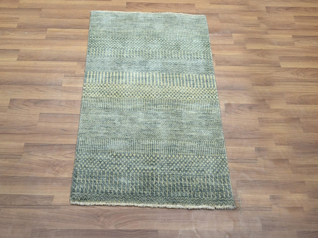 2'0" x 3'0" New Hand Knotted Grey Wool & Silk Rectangle Oriental Rug - MOA10276494