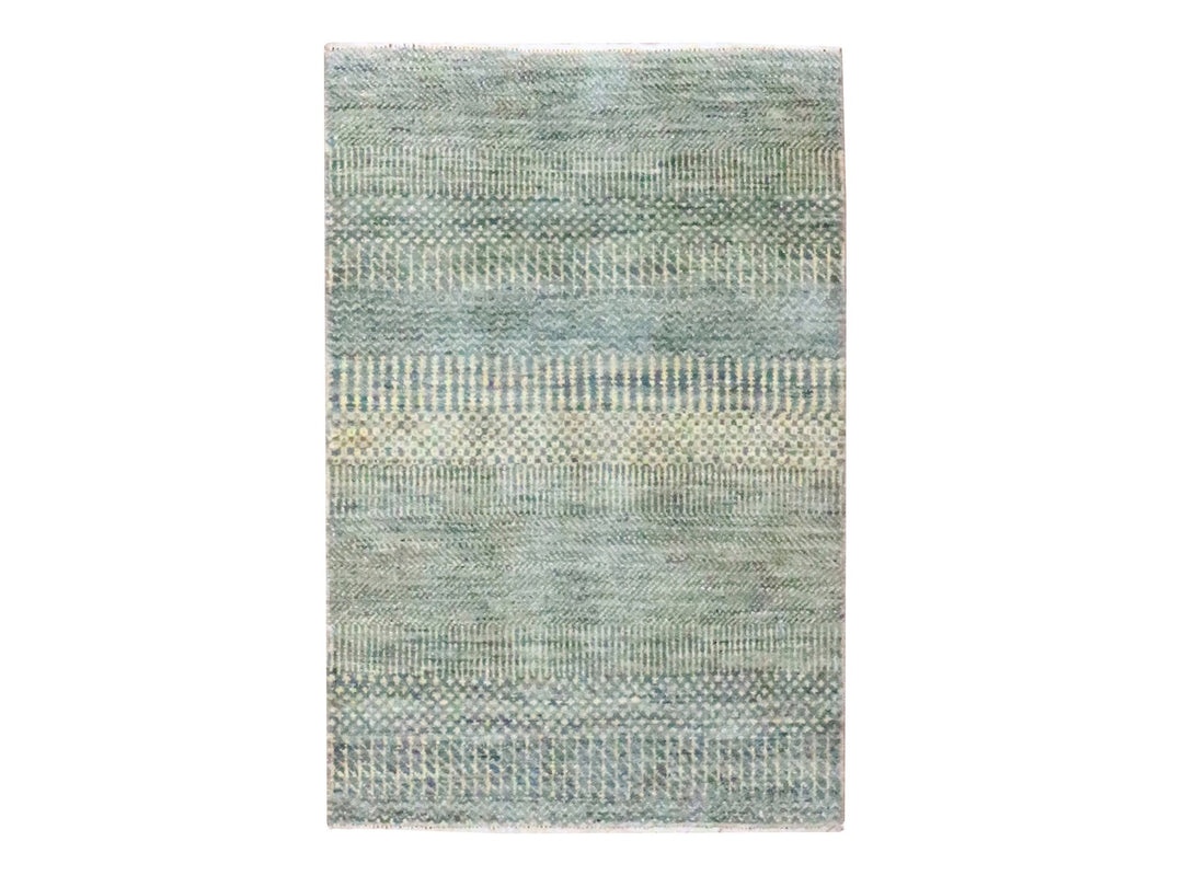 2'0" x 3'0" New Hand Knotted Grey Wool & Silk Rectangle Oriental Rug - MOA10276495