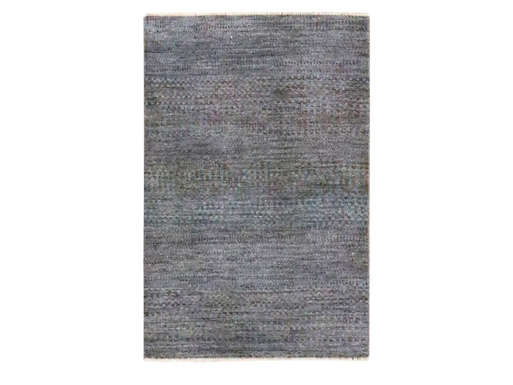 2'0" x 3'0" New Hand Knotted Grey Wool & Silk Rectangle Oriental Rug - MOA10276496