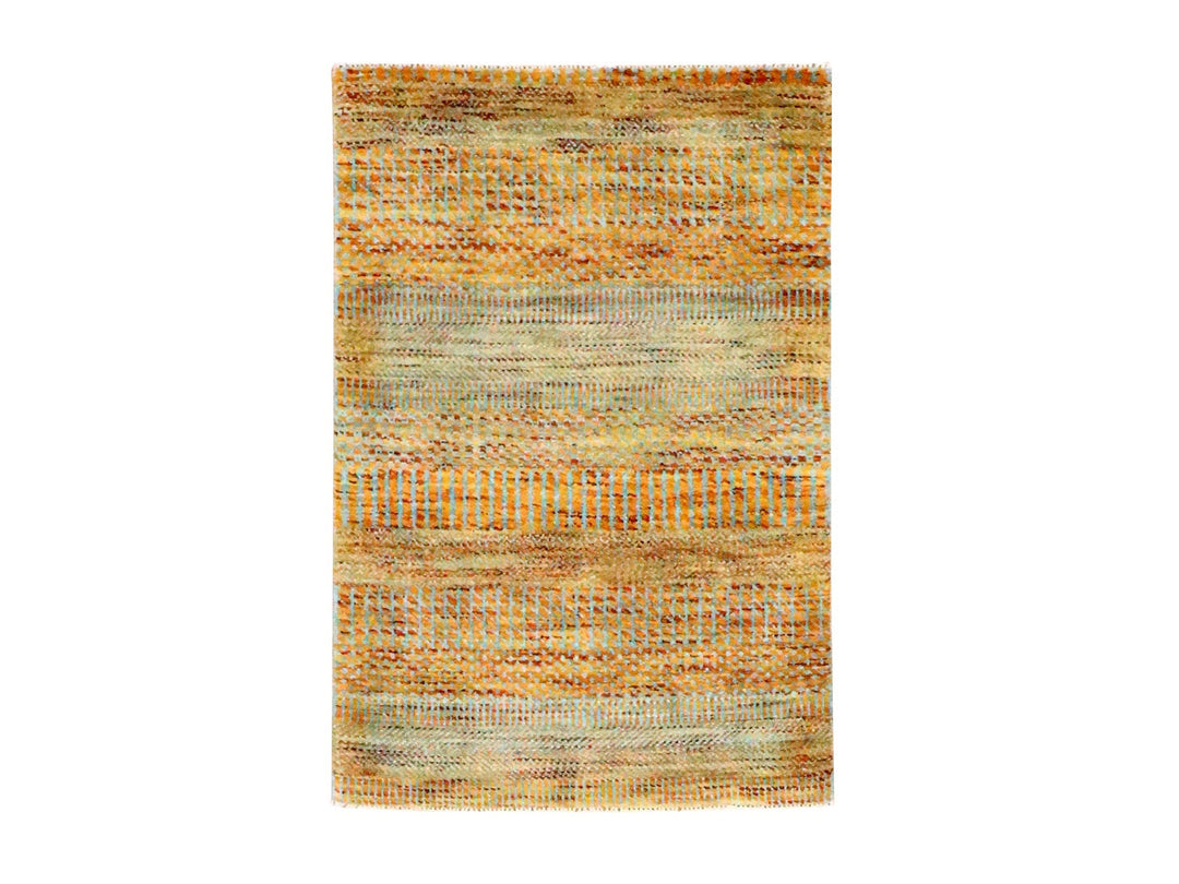 2'0" x 3'0" New Hand Knotted Orange Wool & Silk Rectangle Oriental Rug - MOA10276497