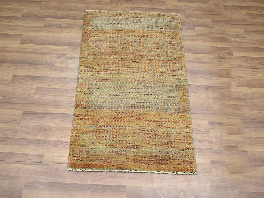 2'0" x 3'0" New Hand Knotted Orange Wool & Silk Rectangle Oriental Rug - MOA10276497