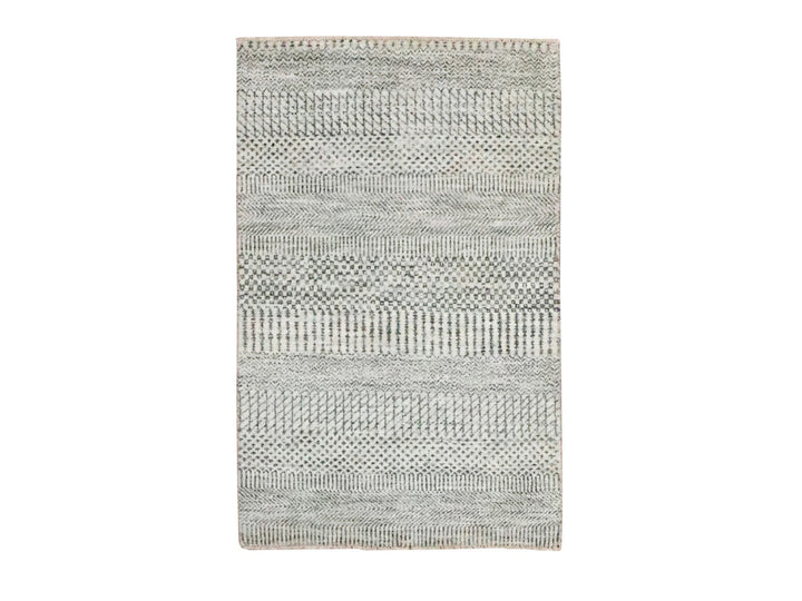 2'0" x 3'0" New Hand Knotted Ivory Wool & Silk Rectangle Oriental Rug - MOA10276499
