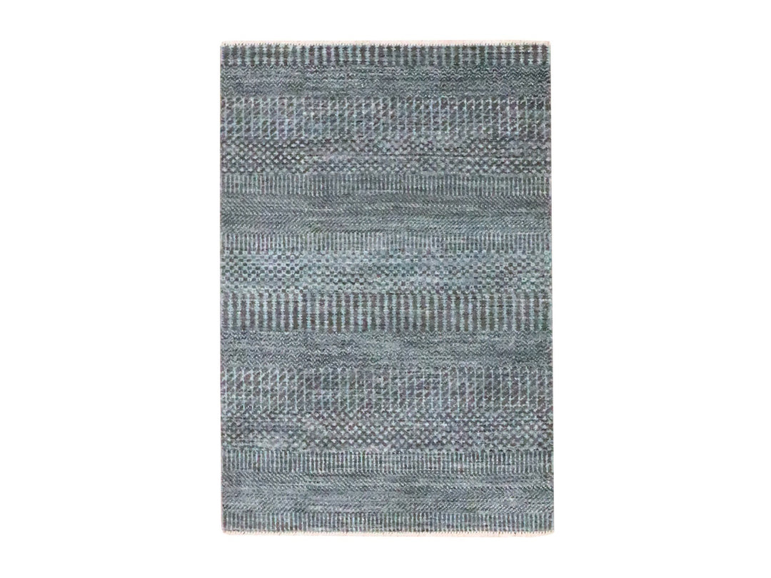 2'0" x 3'0" New Hand Knotted Grey Wool & Silk Rectangle Oriental Rug - MOA10276502