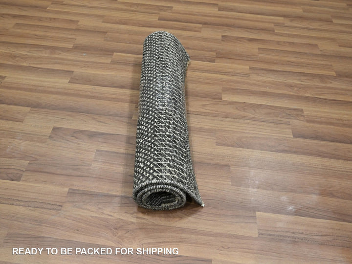 2'0" x 3'0" New Hand Knotted Grey Wool & Silk Rectangle Oriental Rug - MOA10276503