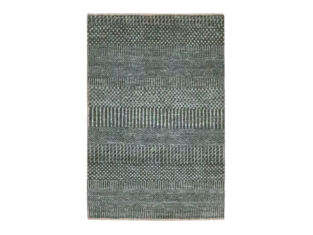 2'0" x 3'0" New Hand Knotted Grey Wool & Silk Rectangle Oriental Rug - MOA10276505