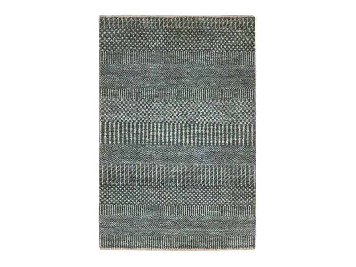 2'0" x 3'0" New Hand Knotted Grey Wool & Silk Rectangle Oriental Rug - MOA10276505