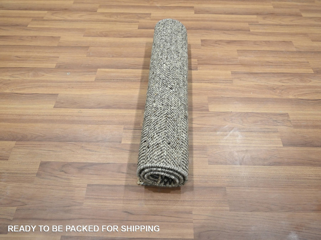 2'0" x 3'0" New Hand Knotted Grey Wool & Silk Rectangle Oriental Rug - MOA10276505
