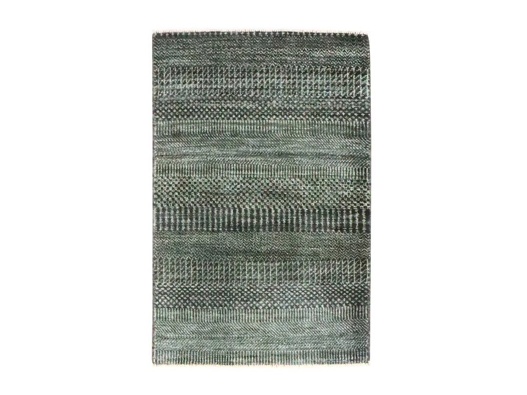 2'0" x 3'0" New Hand Knotted Green Wool & Silk Rectangle Oriental Rug - MOA10276531