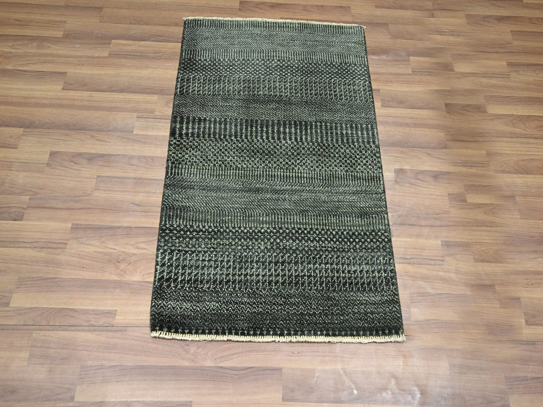 2'0" x 3'0" New Hand Knotted Green Wool & Silk Rectangle Oriental Rug - MOA10276531