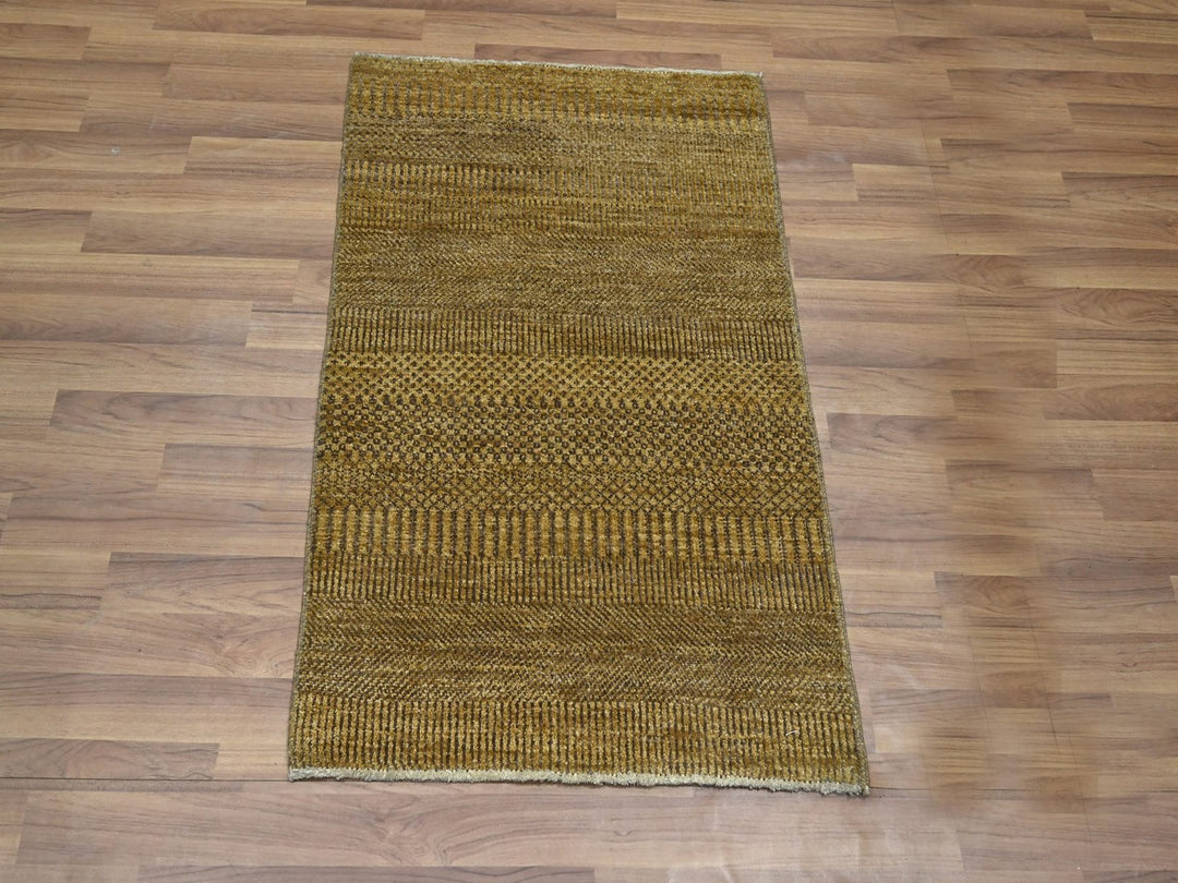 2'0" x 3'0" New Hand Knotted Brown Wool & Silk Rectangle Oriental Rug - MOA10276532